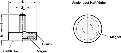 Ganter 51.3-ND-22-M4-WS Haltemagnete mit Gewindezapfen, mit Gummiummantelung - GN 51-3 Haltemagnete mit Gewindezapfen - mit Gummiummantelung-Skizze