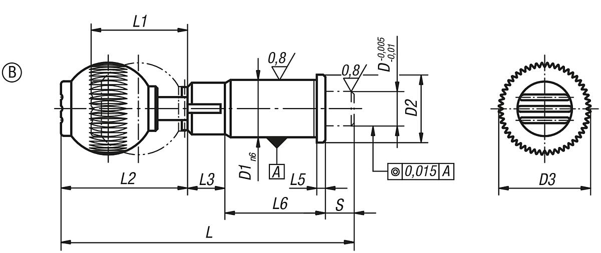 Norelem 03186-110 PRÄZISIONS ARRETIERBOLZEN D=10, ZYL. AUFNAHME, TYP B - NLM 03186-B Praezisions Arretierbolzen mit zylindrischer Aufnahme Typ B - Massblatt