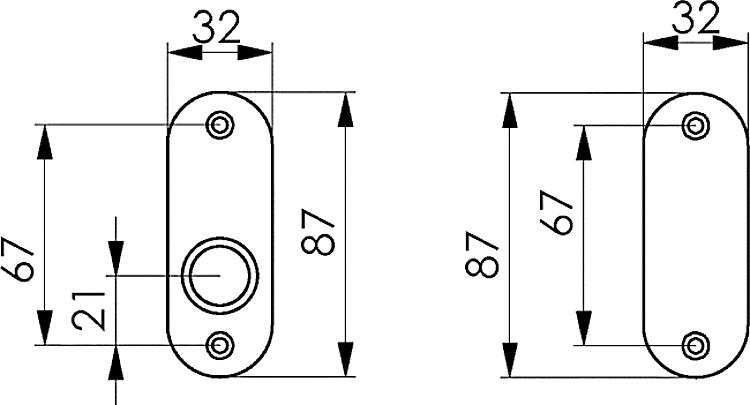 AMF 479 Drücker-Rosette, Abmessung: 32 x 87 x 7 mm, Bohrung für Drückerbetätigung: Ja - LE 479 Druecker-Rosette -Skizze