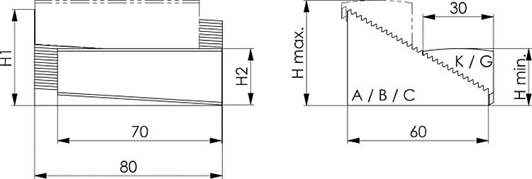 AMF 6326A Spannunterlagen, stufenlos verstellbar, Einzelteile, H1: 42, H2: -, Einzelteile: A - DIN 6326 Spannunterlagen - stufenlos verstellbar - Einzelteile-Skizze