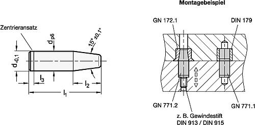 Ganter 771.2-10-27,5-11,5 Positionierstifte, konisch, für Positionierbuchsen GN 172.1 / GN 179.1 - GN 771-2 Positionierstifte - konisch - fuer Positionierbuchsen GN 172-1 - GN 179-1-Skizze