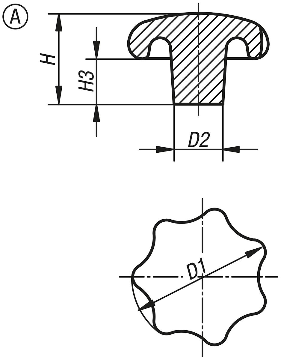 Kipp K0151.106 STERNGRIFF GJL, FORM A, D1=32 - K0151-A Sterngriffe DIN 6336 aus Grauguss - Form A - Massblatt