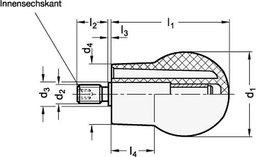 Ganter 596-45-M10 DREHBARER KUGELGRIFF - GN 596 Drehbarer Kugelgriff - Kunststoff-Skizze