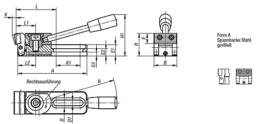 Norelem 04516-006005 NIEDERZUGSPANNER FORM A, RECHTSAUSFÜHRUNG - Norelem 04516-A Niederzugspanner Form A
