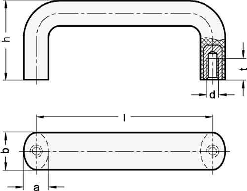 Ganter 725-120-M8 ELESA BÜGELGRIFF - GN 725 Buegelgriffe - Kunststoff - temperaturbestaendig bis 100 Grad C-Skizze
