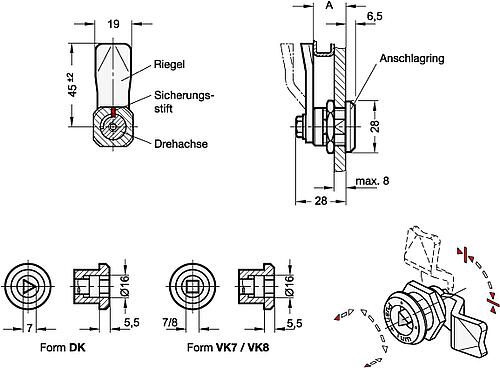 Ganter 115.9-DK-10-SW Verriegelungen mit Sicherheitsfunktion, mit Steckschlüssel, nicht abschließbar - GN 115-9 Verriegelungen mit Sicherheitsfunktion - mit Steckschluessel - nicht abschliessbar-Skizze
