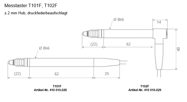 Leschhorn T-101-F Induktive Messtaster Messbereich ± 2, axialer Kabelausgang - LE Messtaster TZ