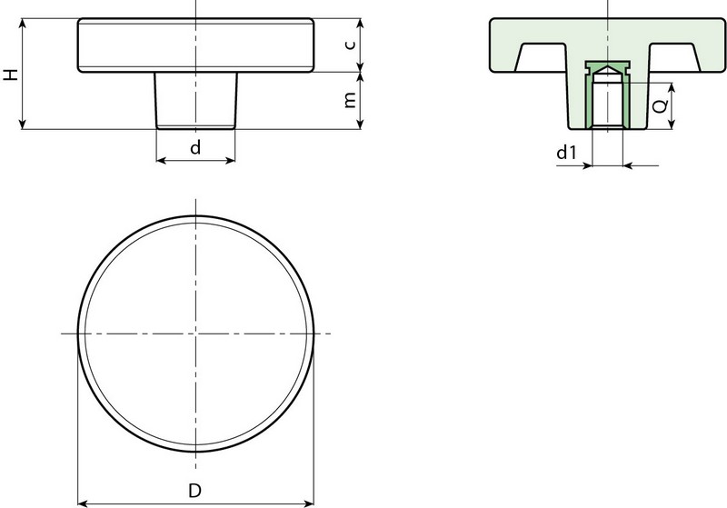 Leschhorn G792 Zylindrisches Handrad mit Glattloch-Buchse  D 65; d 22; Bohrung d1 05; Kunststoff PA, schwarz, - Boteco G792 Zylindrisches Handrad mit Glattloch-Buchse