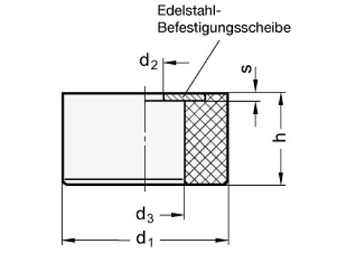 Ganter 454-16-8-4,3-40 Anschlagpuffer mit Edelstahl Befestigungsscheibe - GN 454 Anschlagpuffer mit Edelstahl Befestigungsscheibe-Skizze