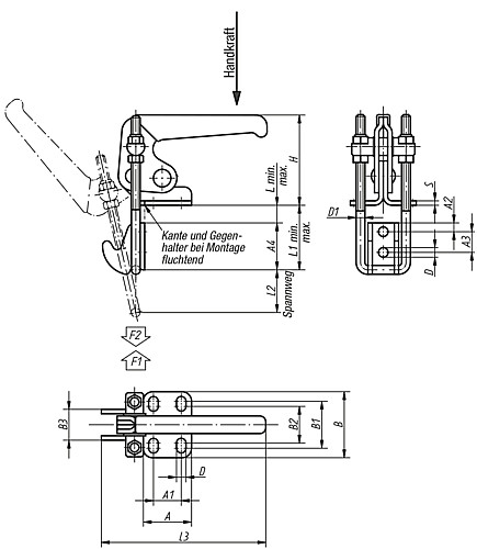 Kipp K0082.0140 BÜGELSPANNER VERTIKAL, MIT GEGENHALTER, P=140 daN - KIPP K0082 Buegelspanner vertikal mit Gegenhalter