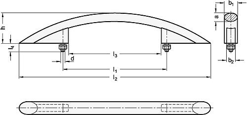 Ganter 665-26-350-SR BOGENGRIFF, ROHR SILBER STRUKTUR KU BESCHICHTET - GN 665 Bogengriffe - Aluminium-Skizze