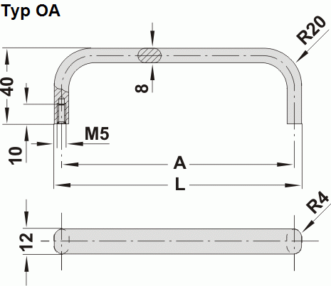 Leschhorn OA-12-055-04 Bügelgriffe, Ovalaluminium 12 mm, A 55, schwarz eloxiert - Leschhorn OA Ovalaluminium Buegelgriffe