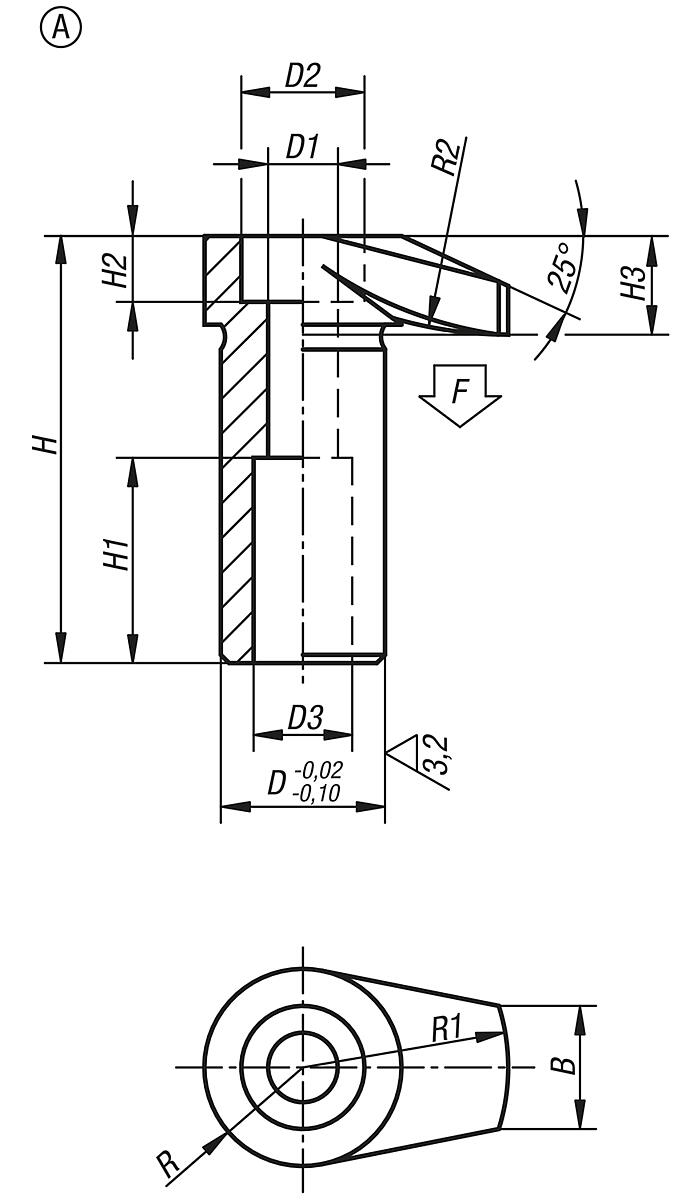 Kipp K0012.08 SPANNHAKEN FORM A, MIT SENKUNG - K0012-A Spannhaken Form A - Massblatt