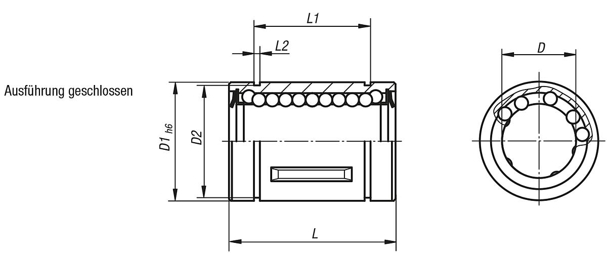 Norelem 21505-2502 LINEARKUGELLAGER GESCHLOSSEN D=25, MIT STAHLKÄFIG - NLM 21505-AG Linearkugellager mit Stahlkaefig - geschlossen - Massblatt