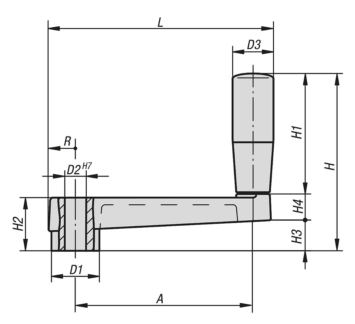 Kipp K0727.140 HANDKURBEL, AL, D=14, L=125 - K0727 Handkurbeln aus Aluminium - Massblatt