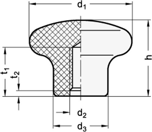 Ganter 77-35-M8 ELESA PILZGRIFF - GN 77 Pilzgriffe - Kunststoff-Skizze