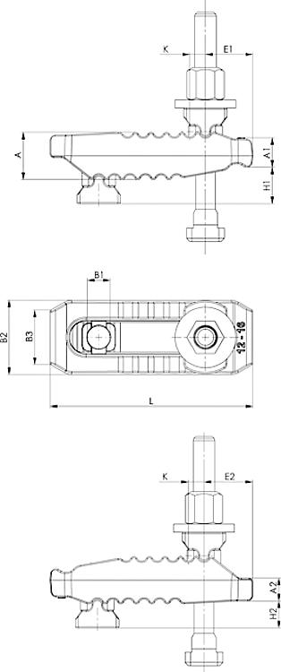 AMF 6312VT-13 "Krokodil" Spannpratze, komplett mit DIN 787, Spannschraube  DIN 787: M10x10x100, Spannkraft max.*: 25 kN, Nut: 10 - LE 6312V Krokodil Spannpratze mit Gegenhalter - verstellbar-Skizze