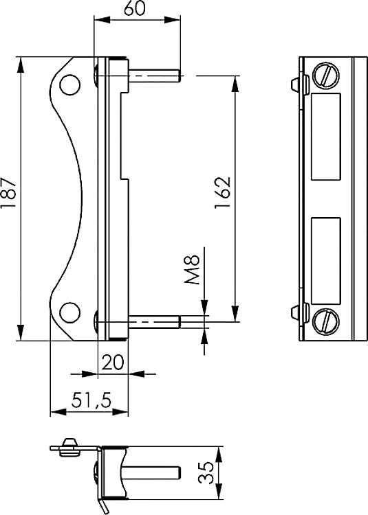 AMF 145A-30 Schließkasten, verzinkt, für Kastenbreite: 30 mm - LE 145A Schliesskasten - verzinkt -Skizze