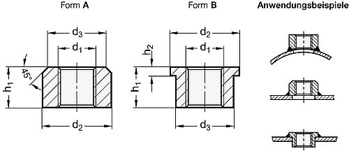 Ganter 7490-NI-M16X1,5-A Edelstahl Schweißmuffen mit und ohne Bund - GN 7490 Schweissmuffen mit und ohne Bund-Skizze
