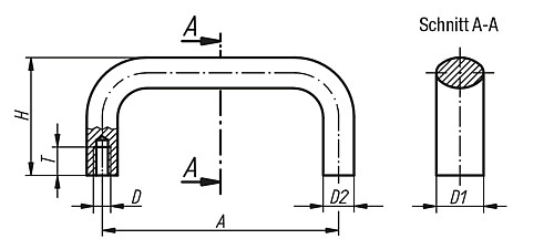 Kipp K0204.10001 BÜGELGRIFF OVAL, A=100, M6      SW, SCHWARZ - KIPP K0204 Buegelgriffe oval