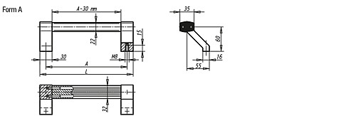 Kipp K0131.2000811 MASCHINENGRIFF FORM A, A=200, SCHWARZ ELOXIERT - KIPP K0131-A Maschinengriffe - Form A