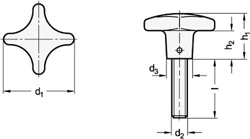 Ganter 6335.5-AM-40-M8-20 Kreuzgriffschrauben, Aluminium, Edelstahl Gewindestift - GN 6335-5 Kreuzgriffschrauben - Aluminium - Edelstahl Gewindestift-Abbildung