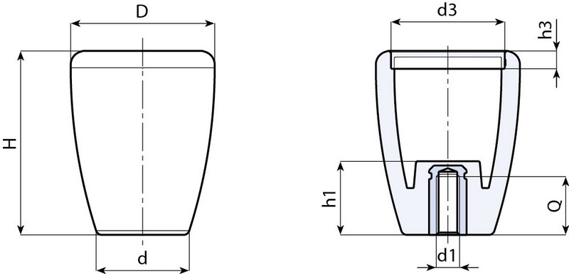 Leschhorn I123 Konusknöpfe  D 43; d 27; Gewinde d1 M8; Kunststoff PA, schwarz - Boteco I123 tapered buttons