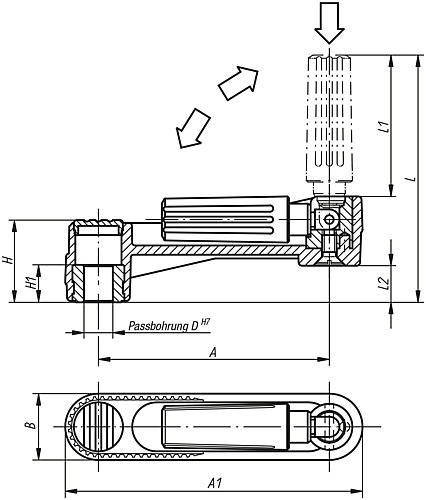 Norelem 06502-1108 NOVO.GRIP HANDKURBEL M.SICHERHEITSZYL., GRIFF, A=80, D=8H7 - Norelem 06502-PBON Handkurbeln mit Sicherheits Zylindergriff - Passbohrung ohne Nut