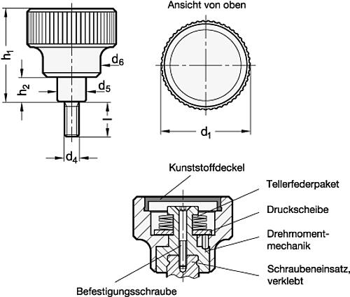 Ganter 3663-62-M12-63-3 Drehmoment Rändelgriffschrauben - GN 3663 Drehmoment Raendelgriffschrauben-Skizze