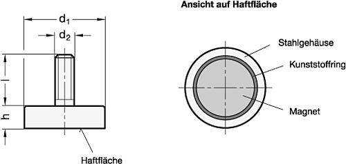 Ganter 50.3-ND-47-M8 HALTEMAGNET, SCHEIBENFORM MIT GEWINDEZAPFEN - GN 50-3 Haltemagnete mit Gewindezapfen-Skizze