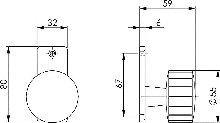 AMF 452 Türknopf, gerade, drehbar: -, fest: Ja, Rosette: 32 x 80 x 7 mm - LE 452 Tuerknopf - gerade -Skizze