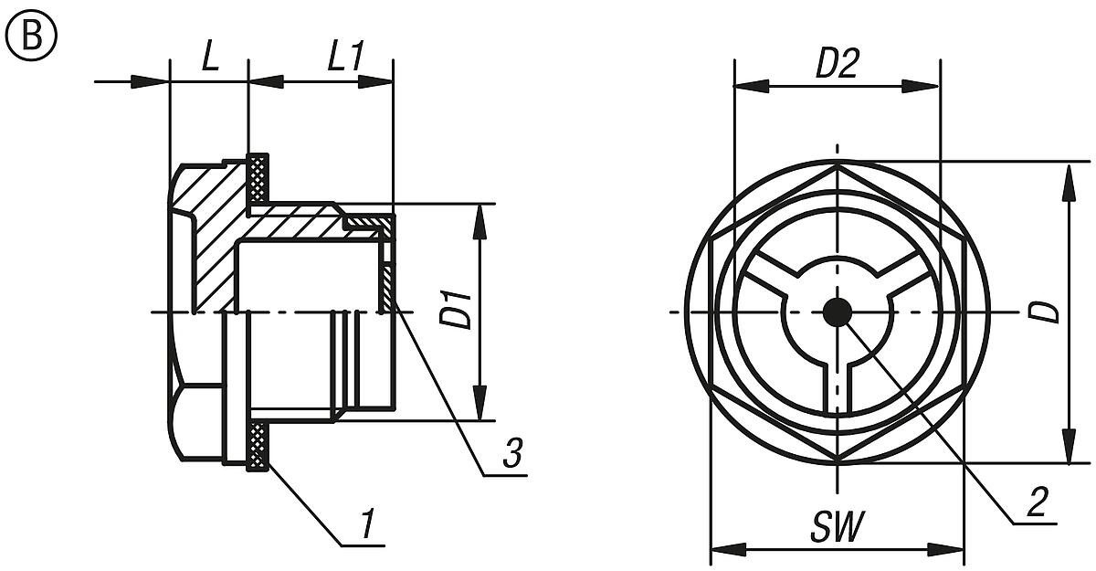 Kipp K0445.222038 ÖLSCHAUGLAS, D=22, D1=G 3/8, FORM B - K0445-B OElschauglaeser Form B - Massblatt