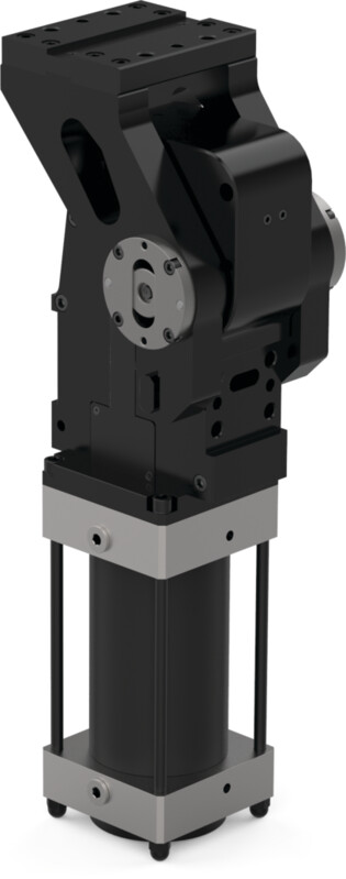 DESTACO RFM100.2-29OPXPGZ Schwenkeinheit, RCM - mit integrierter Verriegelung, Zylinder 100mm Bohrung, Öffnungswinkel 29°, O - horizontal, PX - Näherungsschalter: Links, P - Pepperl+Fuchs, G-Anschluss, Z - Anschluss, hinten - DESTACO RCM - RFM-Serie Pneumatische Schwenkeinheiten - einstellbar - O - LS - umgekehrt - horizontal