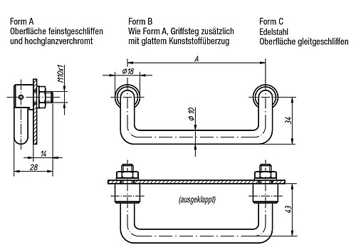 Norelem 06934-1203 MESSGERÄTE KLAPPGRIFF FORM C, A=120 - Norelem 06934 Messgeraete Klappgriffe