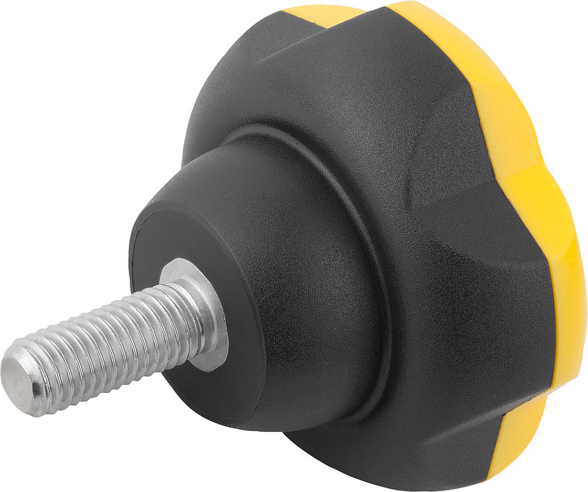 Norelem 06253-501017X60 NOVO.GRIP KLEMMGRIFF D=50  M10X60  EDELSTAHL, DECKEL RAPSGELB - 06253-501017X60 NOVO-GRIP KLEMMGRIFF D 50  M10X60  EDELSTAHL - DECKEL RAPSGELB