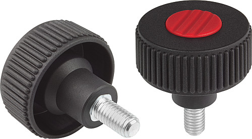 Kipp K0260.51055X10 NOVO.GRIP RÄNDELRAD  GR.1  FORM L, D=40  M5X10, DECKEL LICHTGRAU - KIPP K0260-L Raendelraeder mit Aussengewinde - Form L