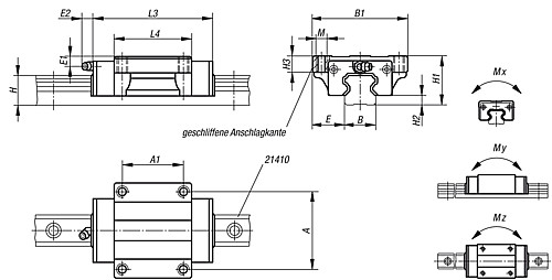 Norelem 21402-15106601 FÜHRUNGSWAGEN MIT FLANSCH, - Norelem 21402 Fuehrungswagen mit Flansch