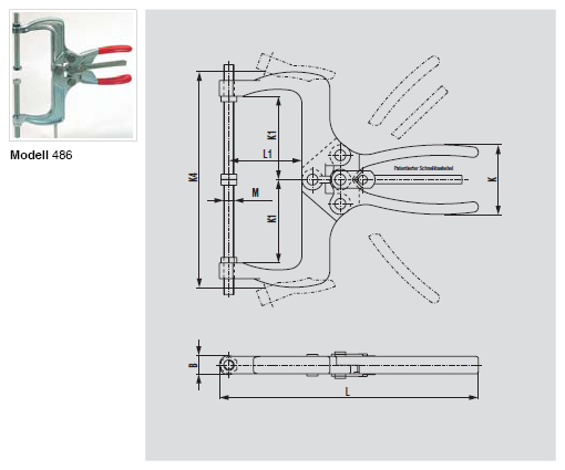 DESTACO 486 Spannzange Schnellöse Haltekraft 3200N - 5400N - 486 Spannzange Schnelloese