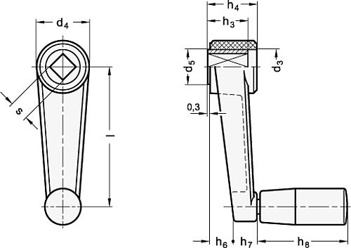 Ganter 570.1-100-V12 ELESA HANDKURBEL MIT VIERKANT - GN 570-1 Handkurbeln - Kunststoff - mit Vierkant-Skizze