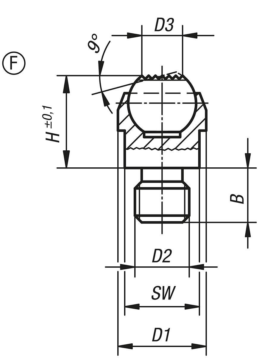 Kipp K0282.308 PENDELAUFLAGE FORM F  M8, - K0282-F Pendelauflagen - Form F - Massblatt