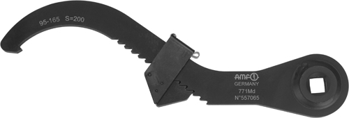 AMF 771Md-20- 42 Verstellbarer Hakenschlüssel mit Nase und Aufnahme für Drehmomentschlüssel, Größe : 20 - 42, L: 135, T: 4 - LE 771Md Verstellbarer Hakenschluessel mit Nase und Aufnahme fuer Drehmomentschluessel