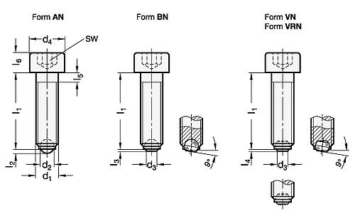 Ganter 606-M10-30-BN EDELSTAHL KUGELSPANNSCHRAUBE, ABGEFL.KUGEL - GN 606 Kugelspannschrauben - Edelstahl-Skizze