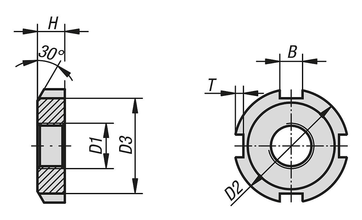 Norelem 07590-01-1020 NUTMUTTER DIN981 M20X1, D2=32, H=6, EDELSTAHL A2 BLANK - NLM 07590-01 Nutmuttern  DIN 981 - Stahl oder Edelstahl - Massblatt