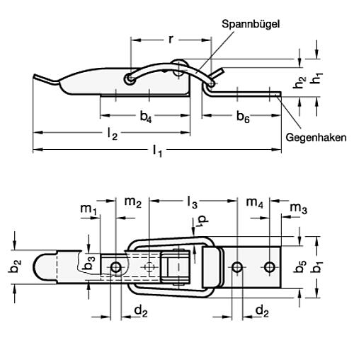 Ganter 832.3-100-NI EDELSTAHL SPANNVERSCHLUSS - GN 832-3 Spannverschluesse - Stahl - Edelstahl-Skizze