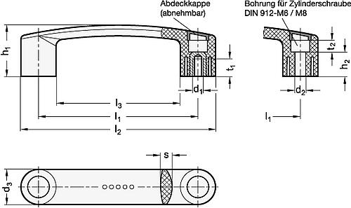 Ganter 628-117-6,5-B-DBL ELESA BÜGELGRIFF, ABDECKKAPPE BLAU - GN 628 Buegelgriffe - Kunststoff-Skizze