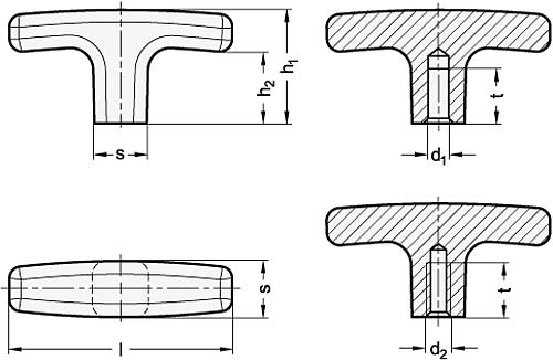 Ganter 563.2-80-M10-BL ALUMINIUM T GRIFF - GN 563-2 T Griffe - Aluminium-Skizze