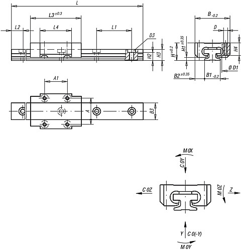 Norelem 21210-0910X0800 FÜHRUNGSSCHIENE DRY LIN® T, L=800 MM, L2=10 MM - Norelem 21210-FS Fuehrungsschienen