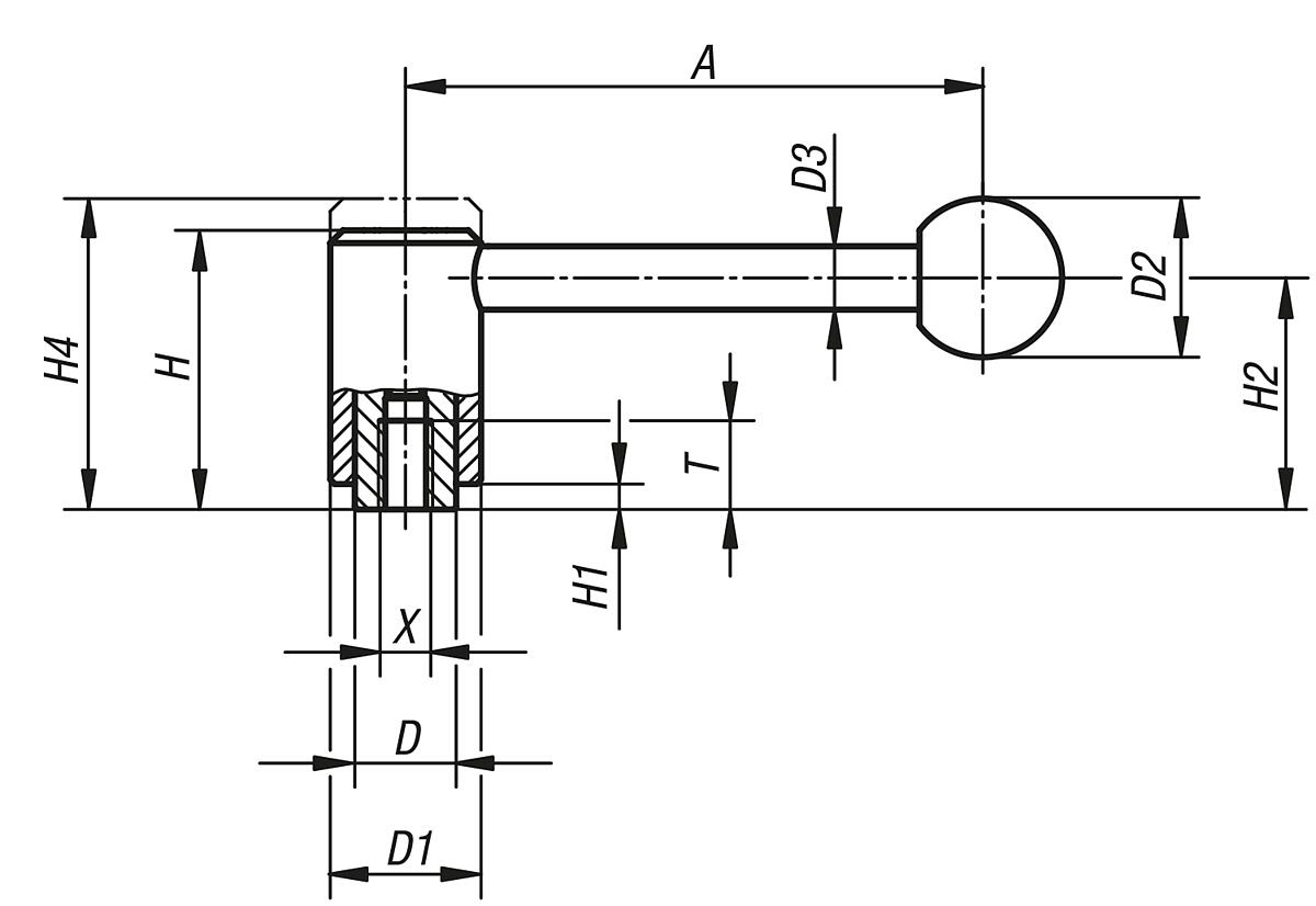 Kipp K0109.3122 SPANNHEBEL GR.3  M12, EDELSTAHL - K0109-0 Spannhebel Edelstahl mit Innengewinde - 0 Grad - Massblatt