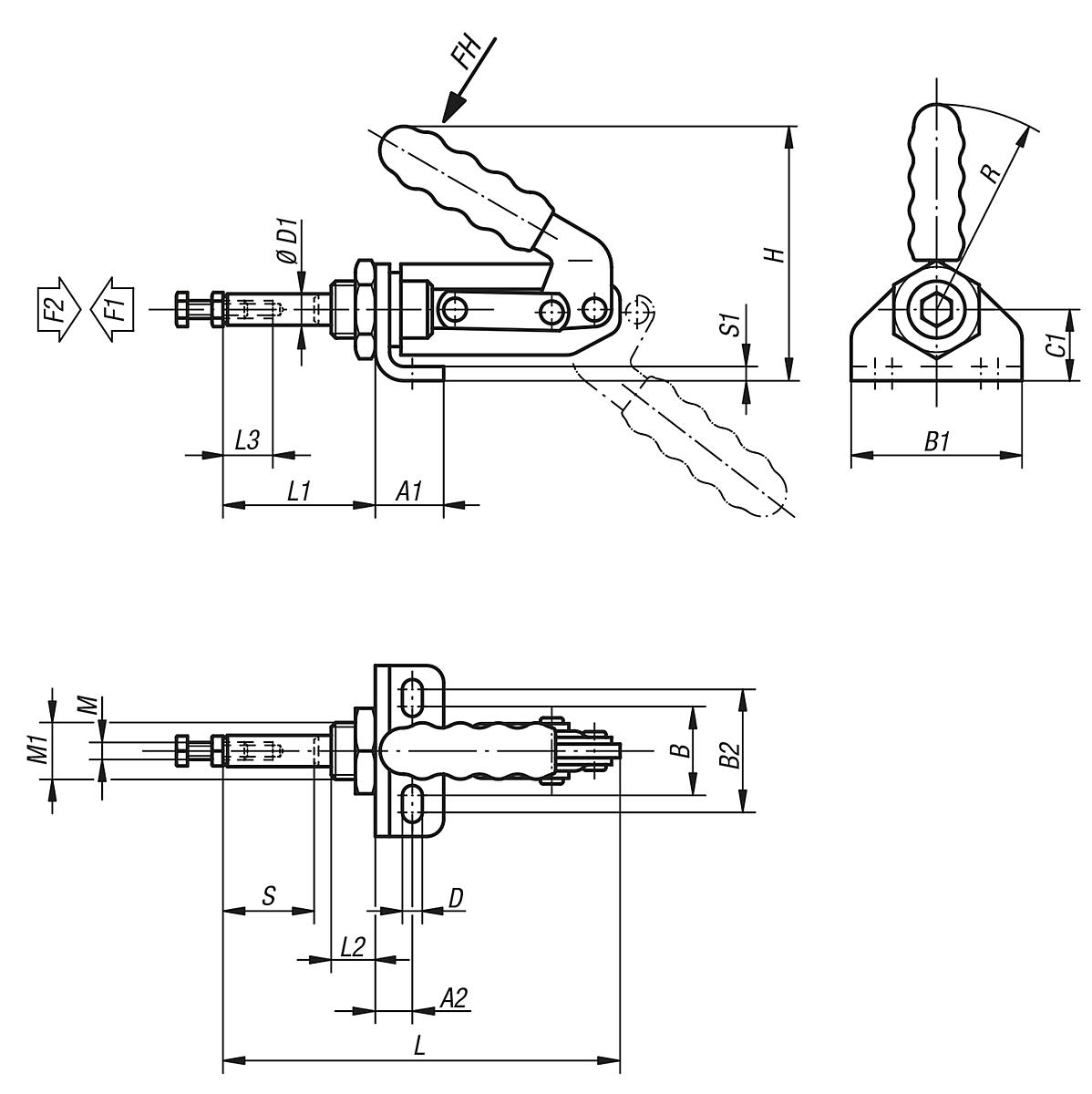 Kipp K0084.0450 SCHUBSTANGENSPANNER, MIT KONSOLE, P=450 daN - K0084 Schubstangenspanner mit Konsole - Massblatt