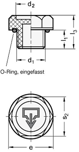 Ganter 740.2-G1 Verschlussschrauben mit DIN Ablasssymbol, Kunststoff, rot, O Ring eingefasst - GN 740-2 Verschlussschrauben mit DIN Ablasssymbol - Kunststoff - rot - O Ring eingefasst-Skizze